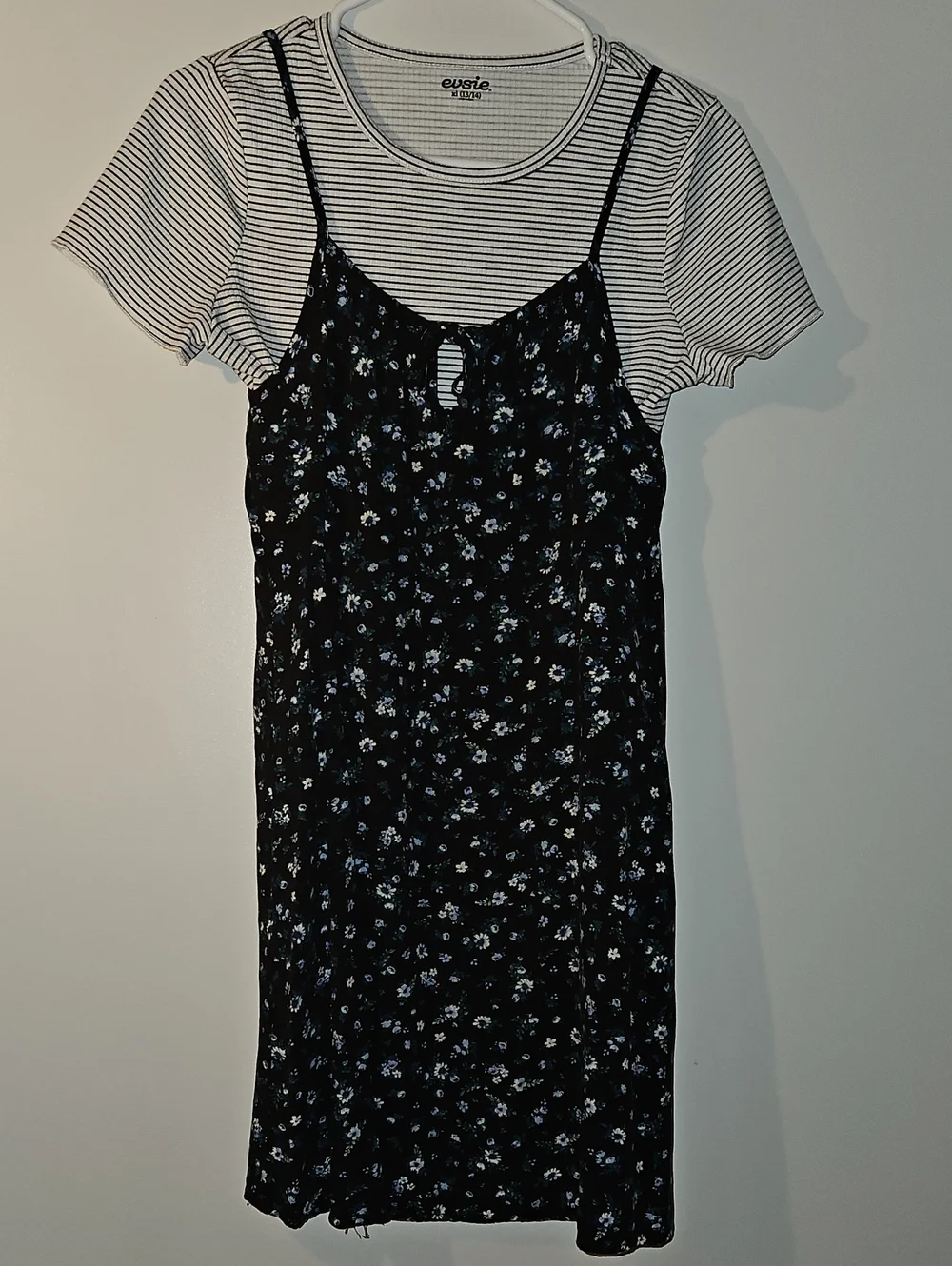 Maurices Black Floral Slip Dress with Striped Tee